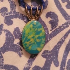 Sterling Silver 925, Mexico Blue and Yellow Pendant Necklace